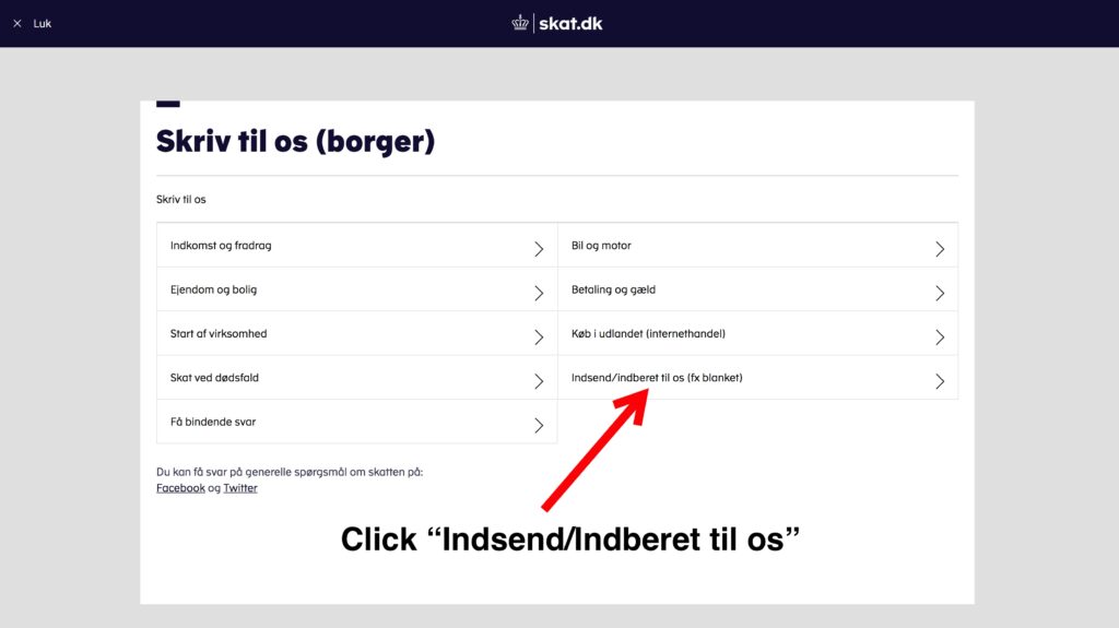 4. Click Indsend Indberet til os