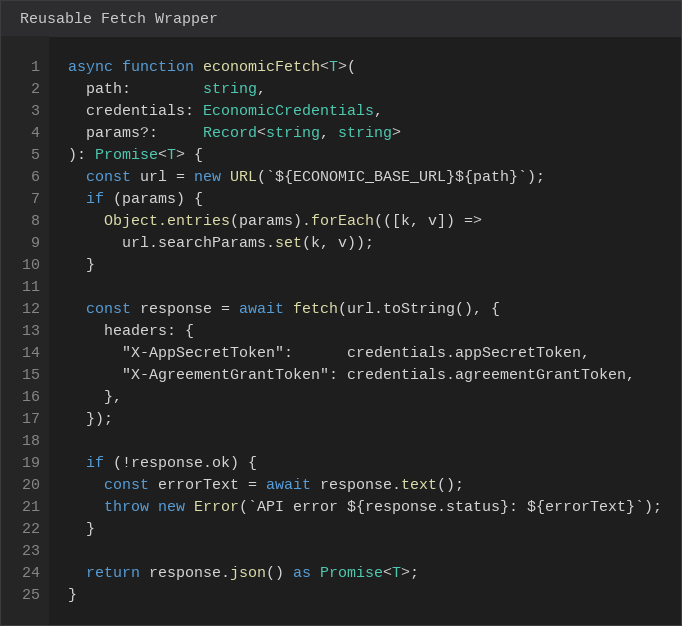 Reusable fetch wrapper function with authentication headers