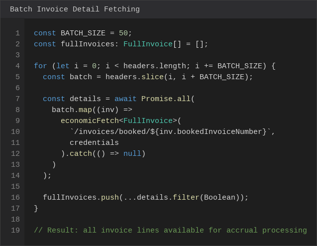 Batch invoice detail fetching in parallel groups of 50